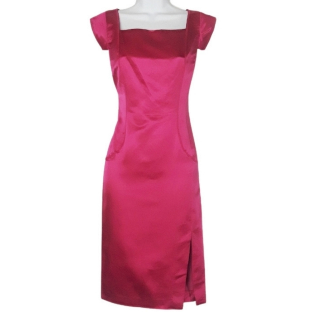 SILK CULTURE Fusia Pink Silk Satin Stitched Cocktail Party Dress Small NWT